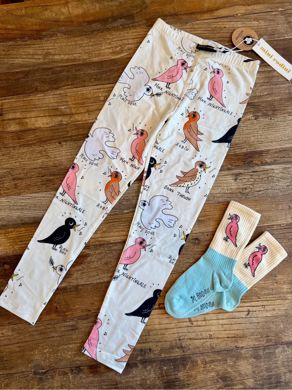 Mini Rodini Birdswatching Leggings with matching socks 6-7y